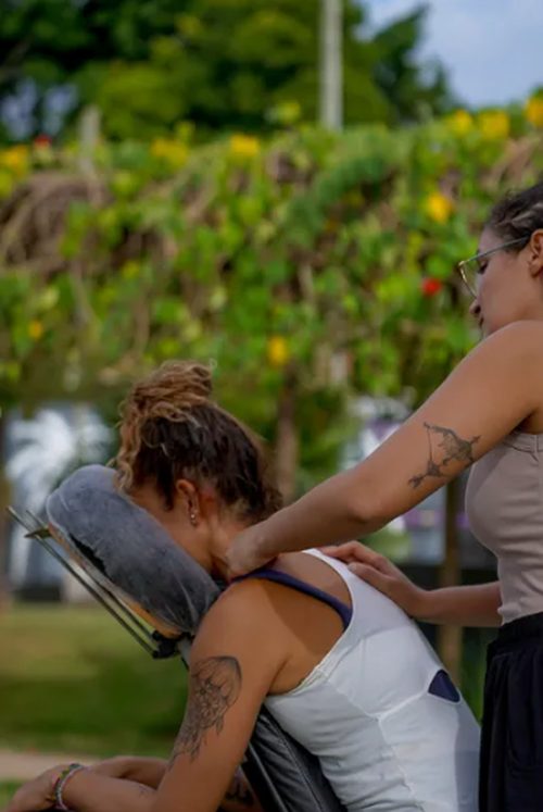 Sessão de terapia integrativa em ambiente com cavalo